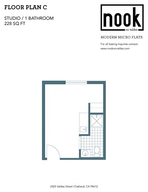 Floor plan for studio, 1 bath, 228 sqft